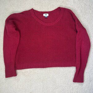 Old Navy Waffle Knit Cropped Crewneck Sweater Red Womens Size M Medium